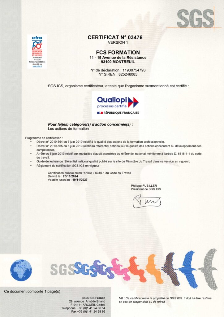 FCS FORMATION - Certificat Qualiopi